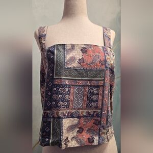 Bohemian Paisley Bandana Floral Patchwork Crop Tank Top Camisole Bodice NWT M
